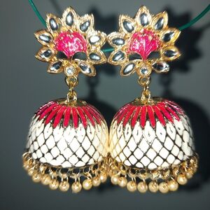 Elegant Gold and Pink Jhumka Earrings
